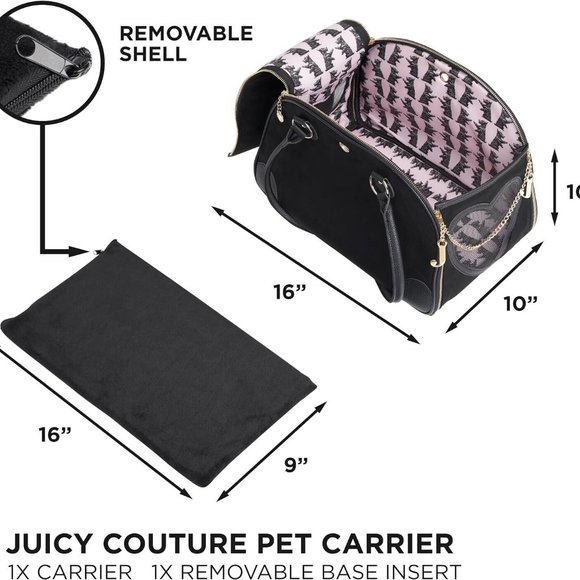 Juicy Couture Pet Carrier Crown Black Faux Suede Small Dog Cat Carrier 10 lbs. - Picture 3 of 15